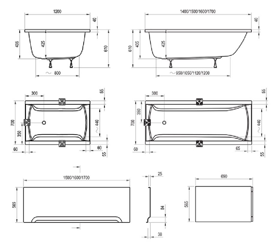 Badewanne FUSIONE Uno Acryl 160x70cm